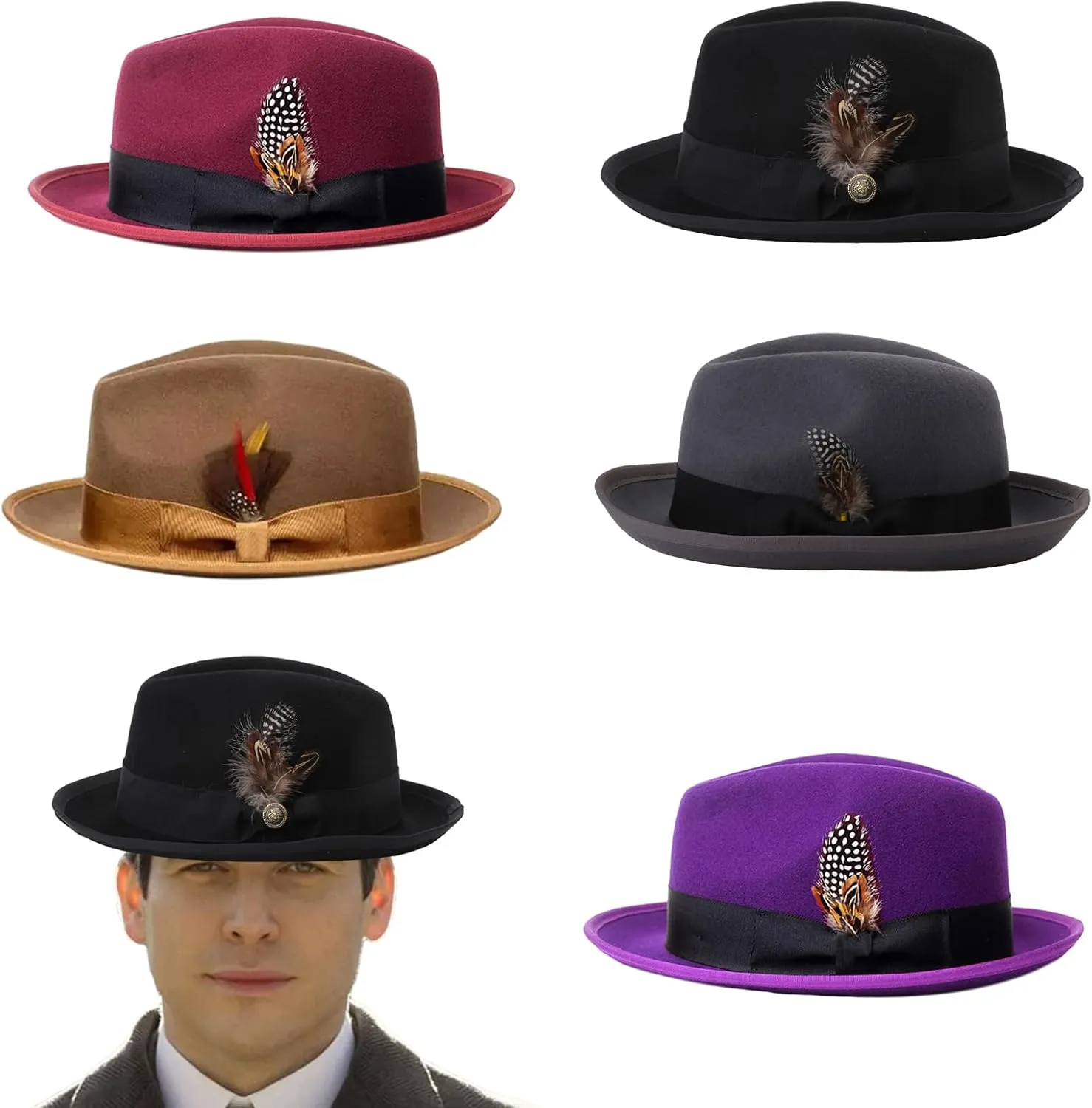 Adult Panama Flat Top Hat Oktoberfest Round MagicShow Headwear Masquerade Accessories Role Play Felt Hat Gray