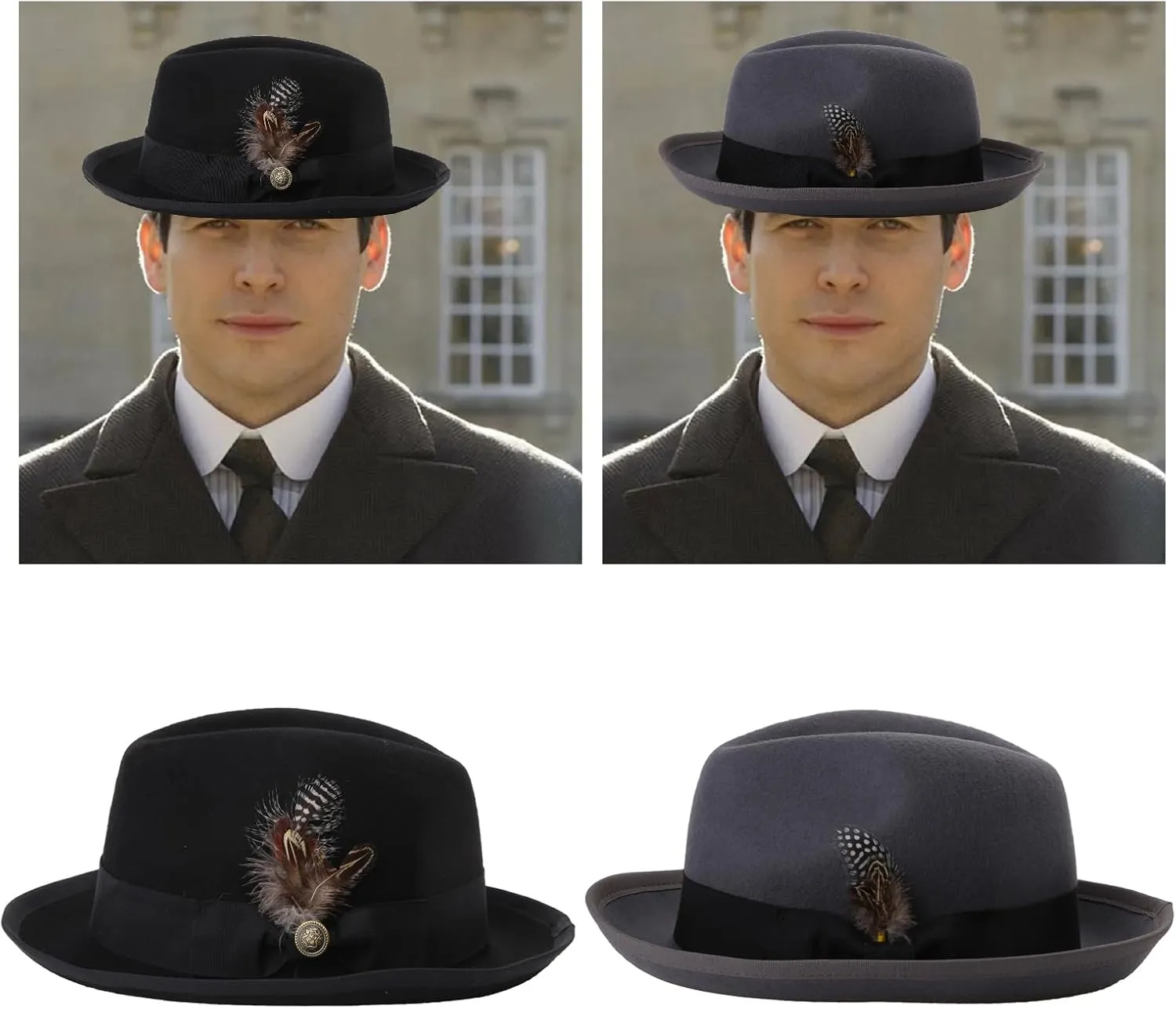 Adult Panama Flat Top Hat Oktoberfest Round MagicShow Headwear Masquerade Accessories Role Play Felt Hat Gray