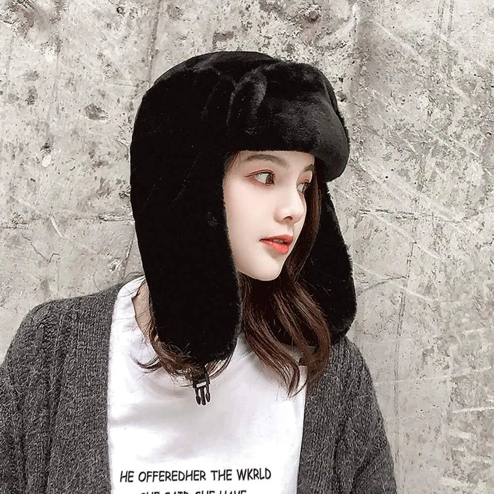 Adults Winter Cozy Plush Ushanka Russian Hat Windproof Full Hood Earflap Hat Warm Cold Proof Ski Hunting Cycling Trapper Hats