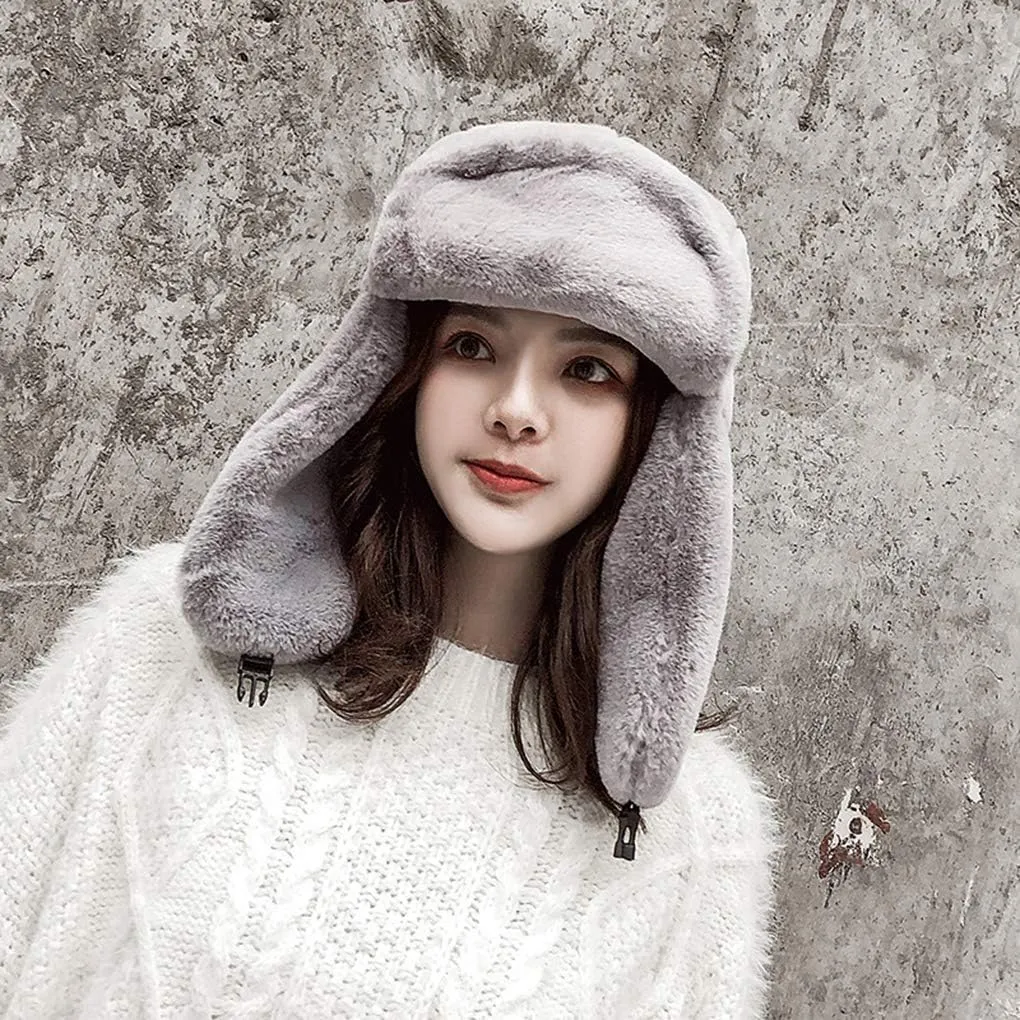 Adults Winter Cozy Plush Ushanka Russian Hat Windproof Full Hood Earflap Hat Warm Cold Proof Ski Hunting Cycling Trapper Hats