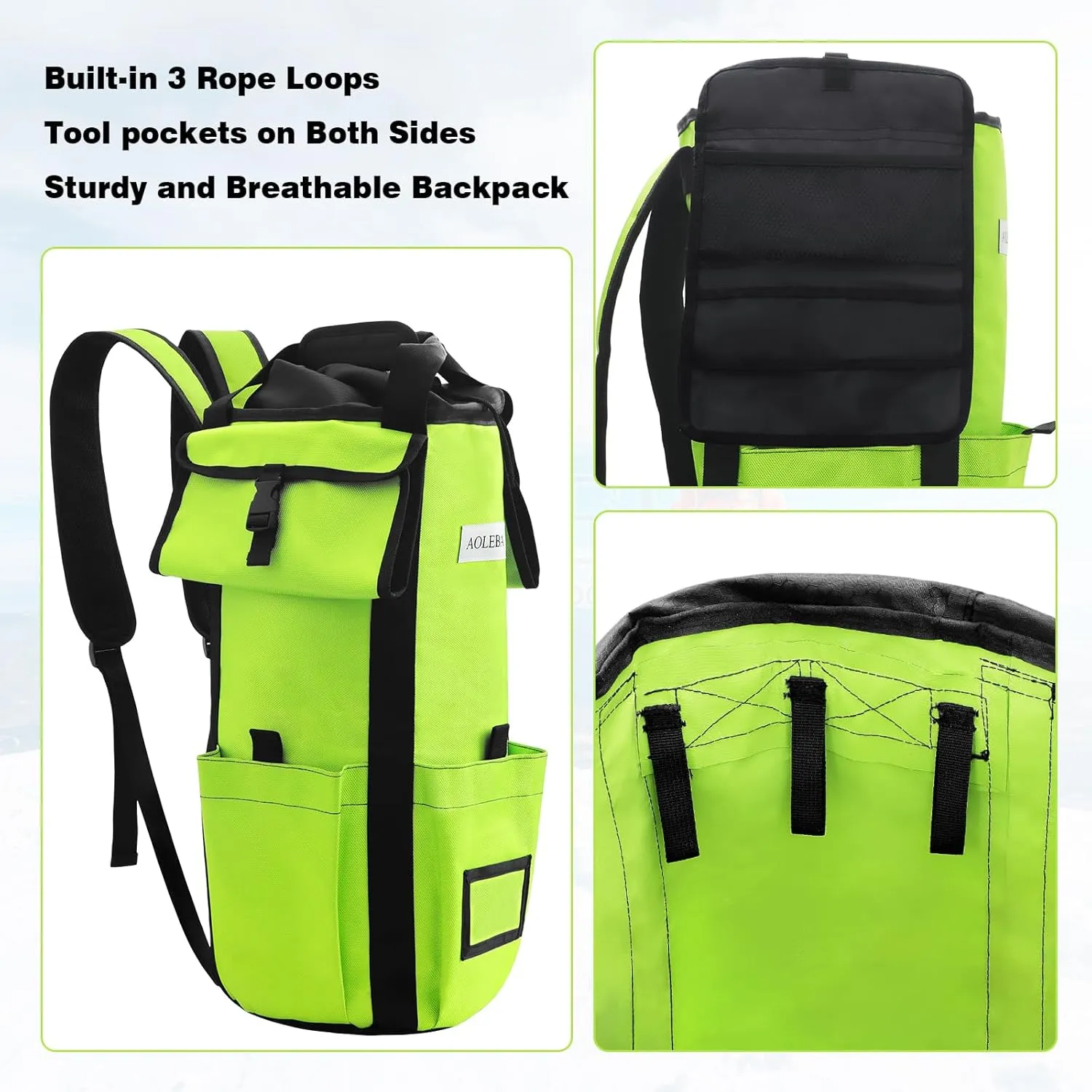 AOLEBA Arborist Rope Storage Bag Tree Climbing Rock Rope Bucket Backpack Rope Storage Bag Large Capacity 1680D Thicken Nylon Material with Hand Straps, Side Pockets