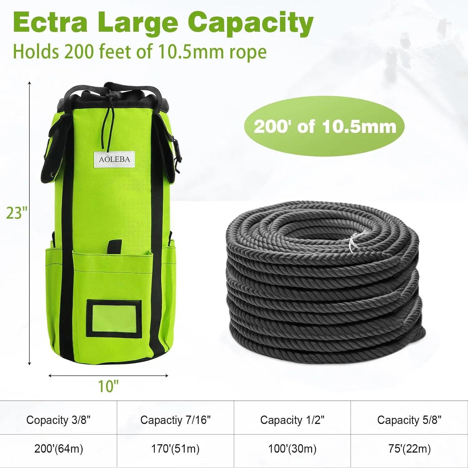 AOLEBA Arborist Rope Storage Bag Tree Climbing Rock Rope Bucket Backpack Rope Storage Bag Large Capacity 1680D Thicken Nylon Material with Hand Straps, Side Pockets
