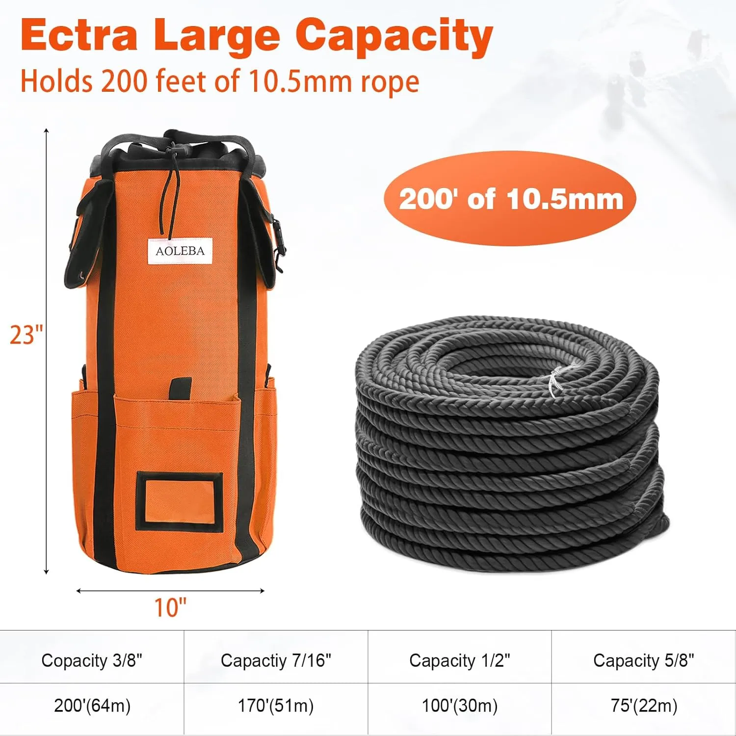 AOLEBA Arborist Rope Storage Bag Tree Climbing Rock Rope Bucket Backpack Rope Storage Bag Large Capacity 1680D Thicken Nylon Material with Hand Straps, Side Pockets