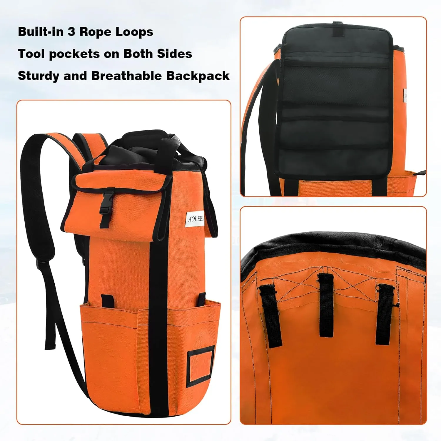 AOLEBA Arborist Rope Storage Bag Tree Climbing Rock Rope Bucket Backpack Rope Storage Bag Large Capacity 1680D Thicken Nylon Material with Hand Straps, Side Pockets