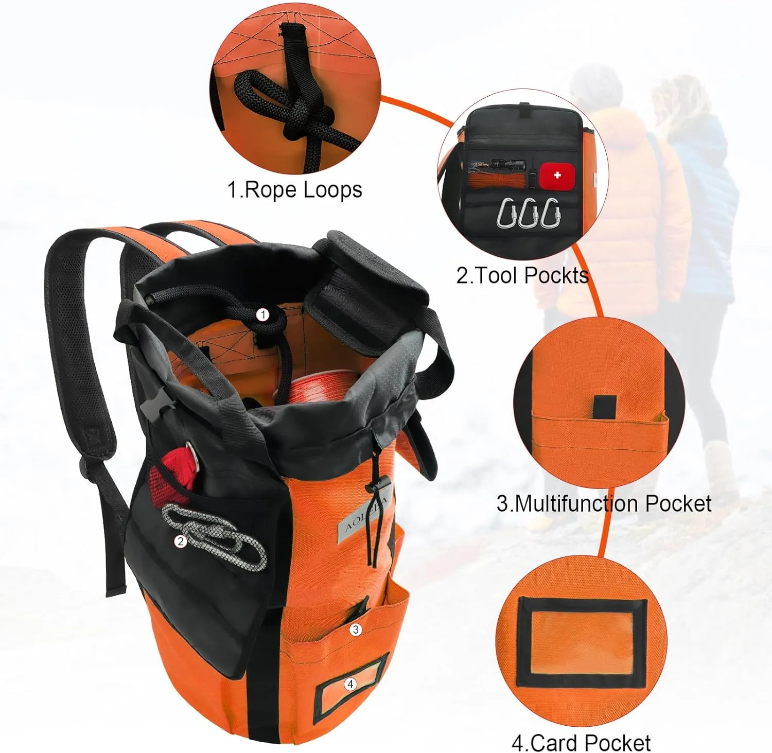 AOLEBA Arborist Rope Storage Bag Tree Climbing Rock Rope Bucket Backpack Rope Storage Bag Large Capacity 1680D Thicken Nylon Material with Hand Straps, Side Pockets