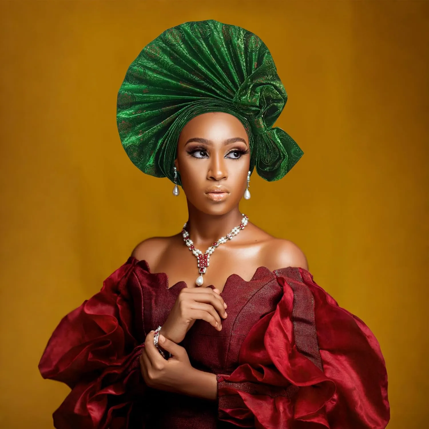 Auto Gele African Head Tie of Nigeria ASO Oke Headwraps Hat Turban Wedding Party Handmade Elegant Hair Wear Cap for Women