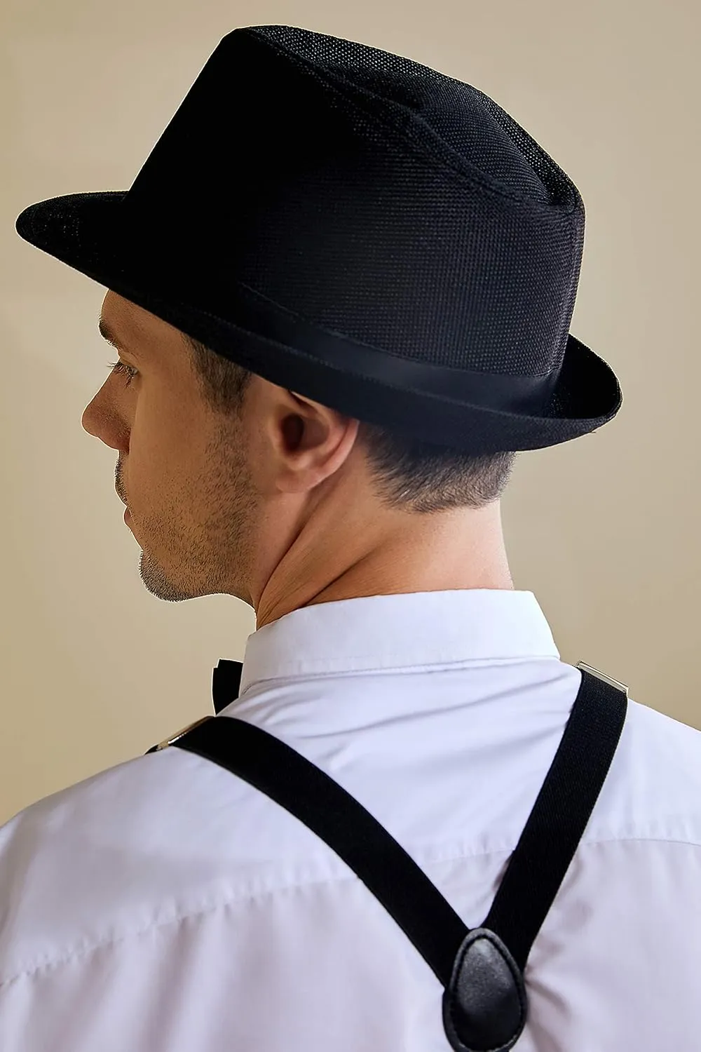 BABEYOND Straw Trilby Fedora Hat for Men-1920s Felt Panama Hat Short Brim Summer Cap with Ribbon