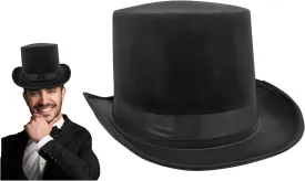 Bigs Novelties Steampunk Accessories Mens Large Top Hat Tall Black Satin Regency Hat for Circus Ringmaster, Victorian, Roaring 20s, Magician, Formal, Costume, Tuxedo, Deluxe High Crown