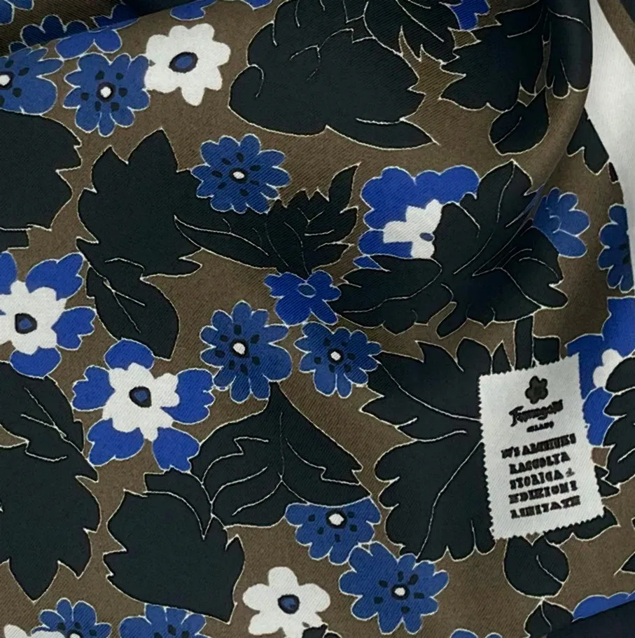 BLACK SILK NECKERCHIEF WITH FLORAL PRINT