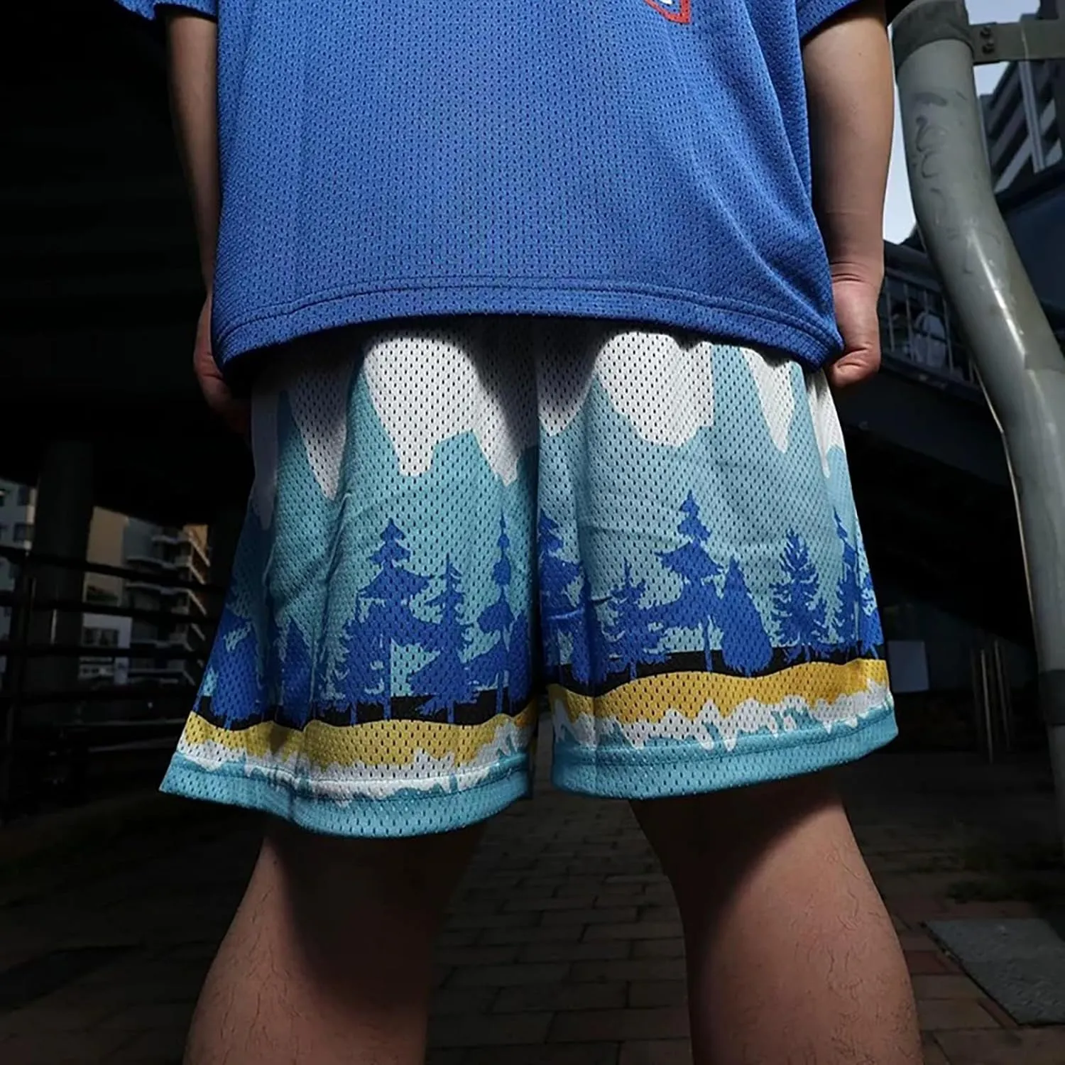 BOOMLEMON Mens Mesh Graphic Print Shorts Summer Basketball Running Shorts Retro Casual Cool Streetwear Short Pants