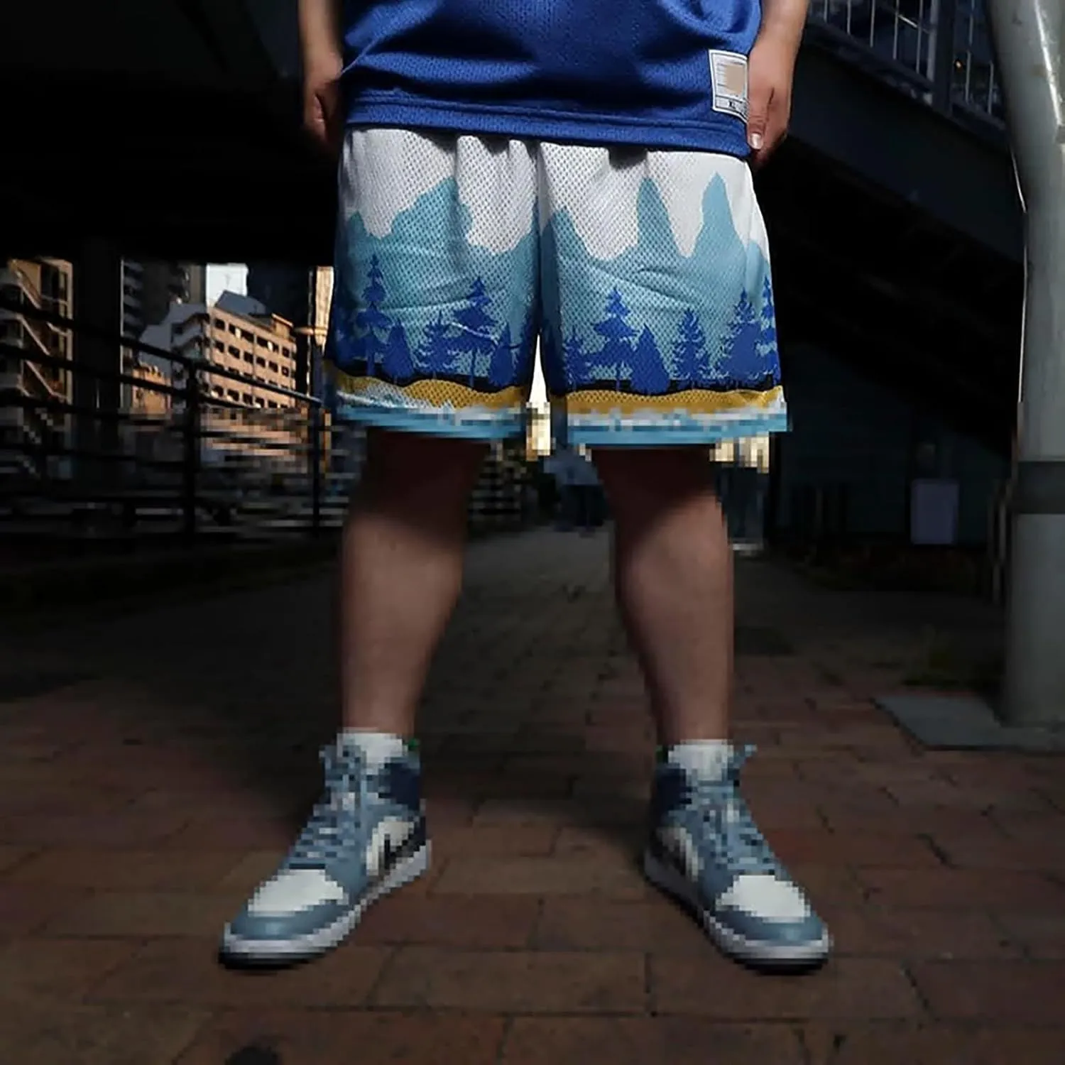 BOOMLEMON Mens Mesh Graphic Print Shorts Summer Basketball Running Shorts Retro Casual Cool Streetwear Short Pants