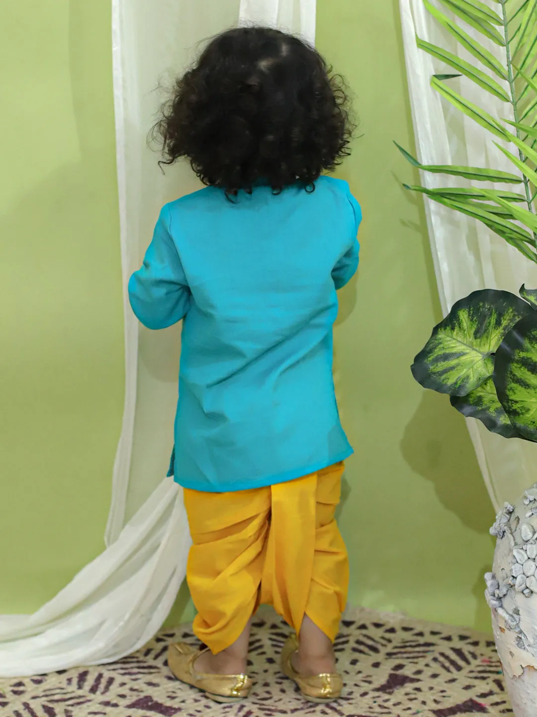 Boys Ethnic Festive Wear Ganesh Embroidery Cotton Dhoti Kurta for Boys- Green