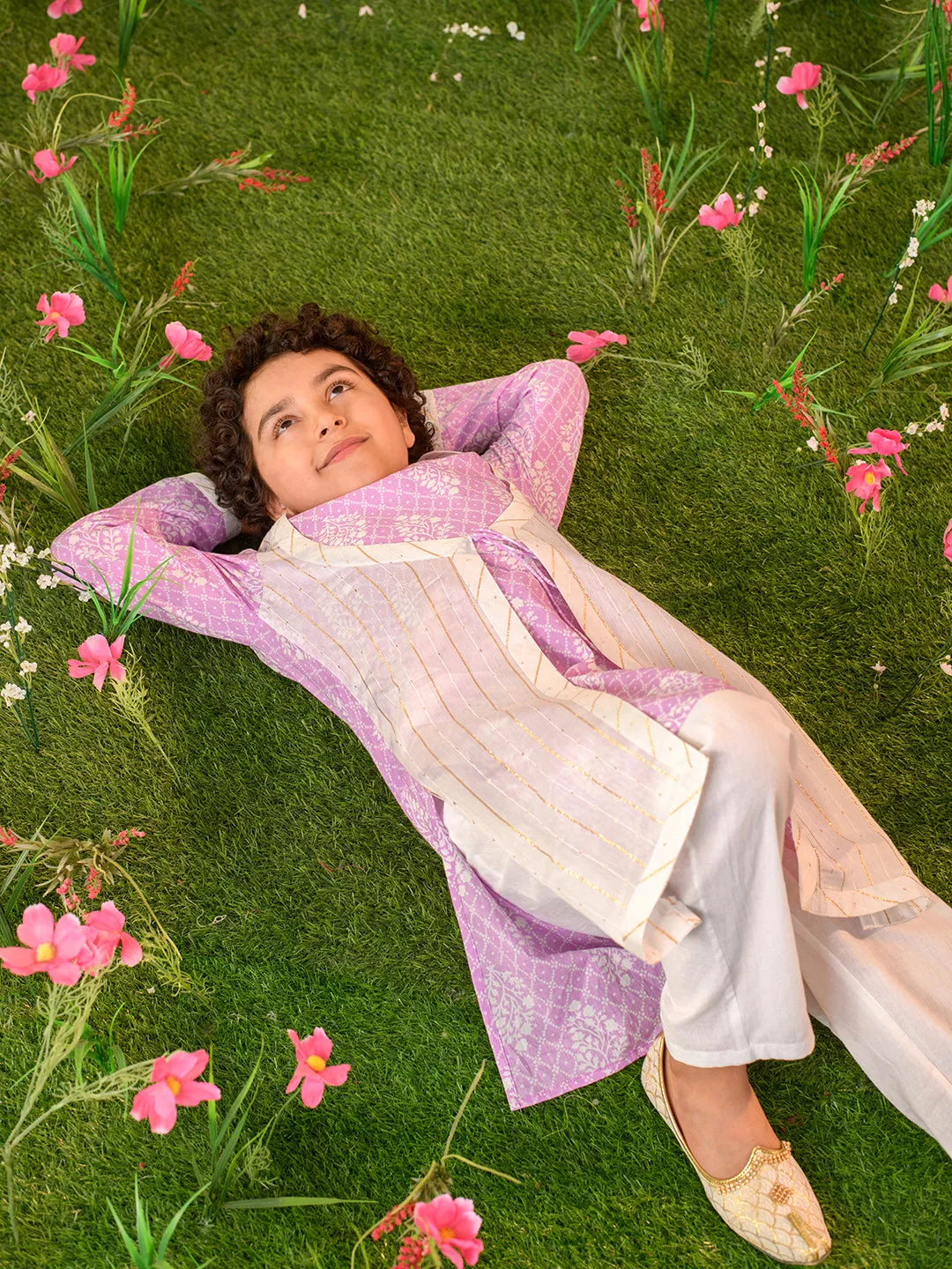 Boys Ethnic Motifs Printed Pure Cotton Kurta With Pyjamas