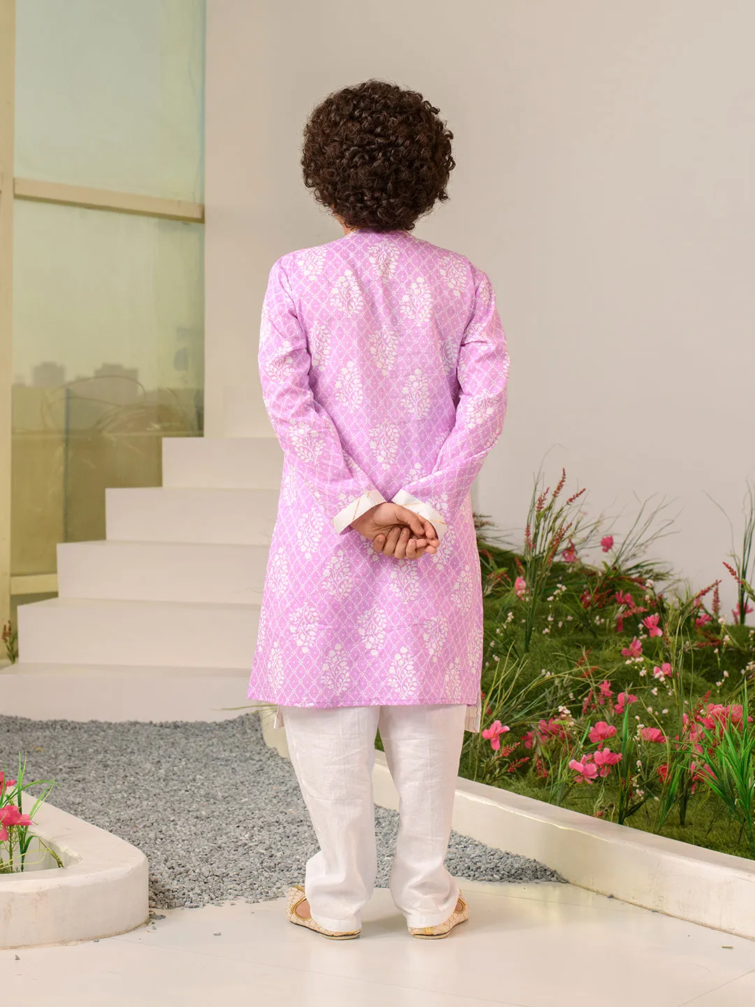 Boys Ethnic Motifs Printed Pure Cotton Kurta With Pyjamas
