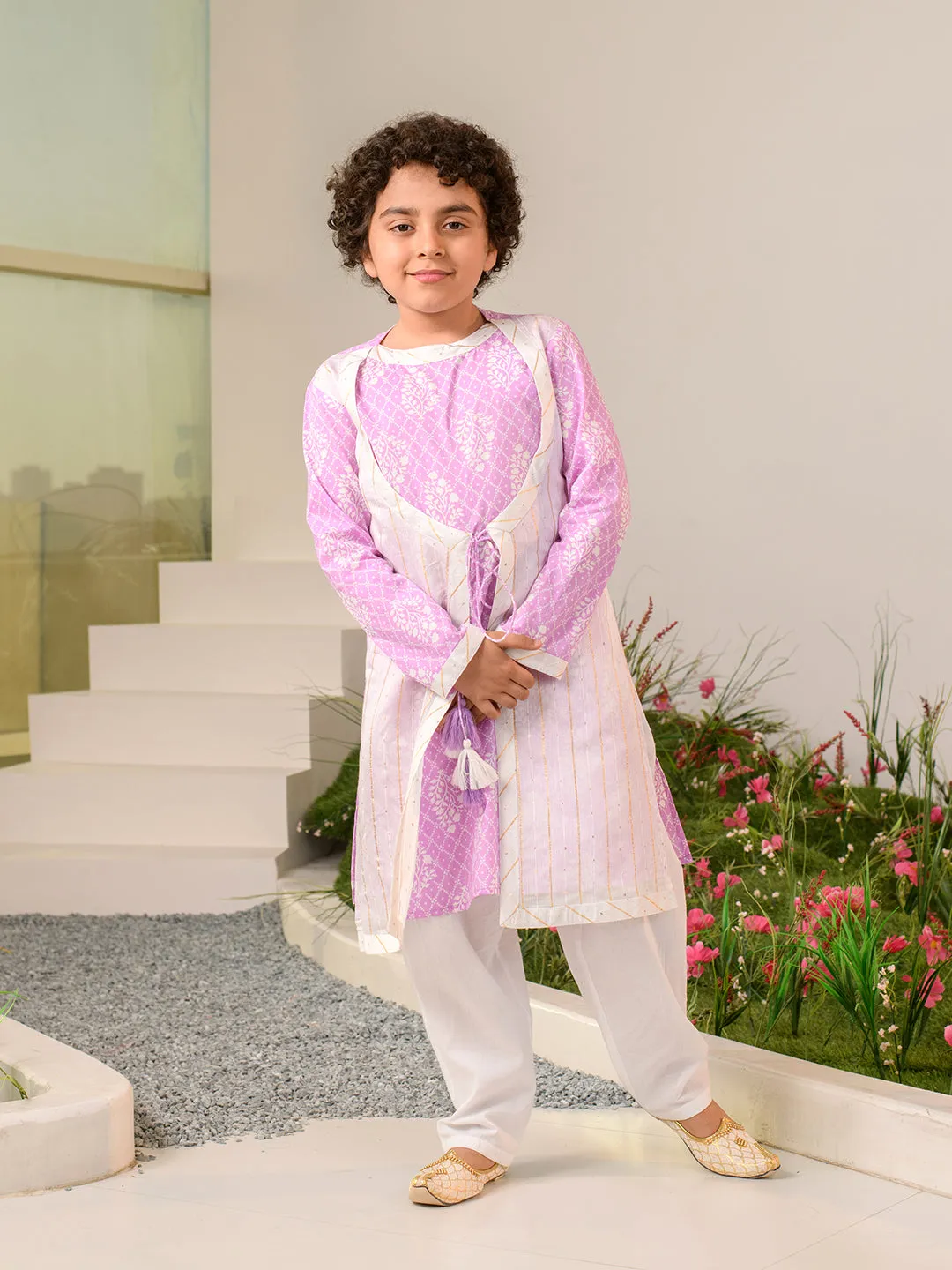 Boys Ethnic Motifs Printed Pure Cotton Kurta With Pyjamas