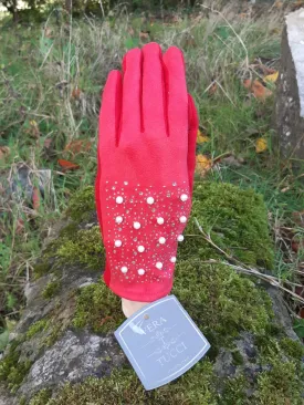 Brittany Faux Suede Pearl Detail Gloves - KCG28