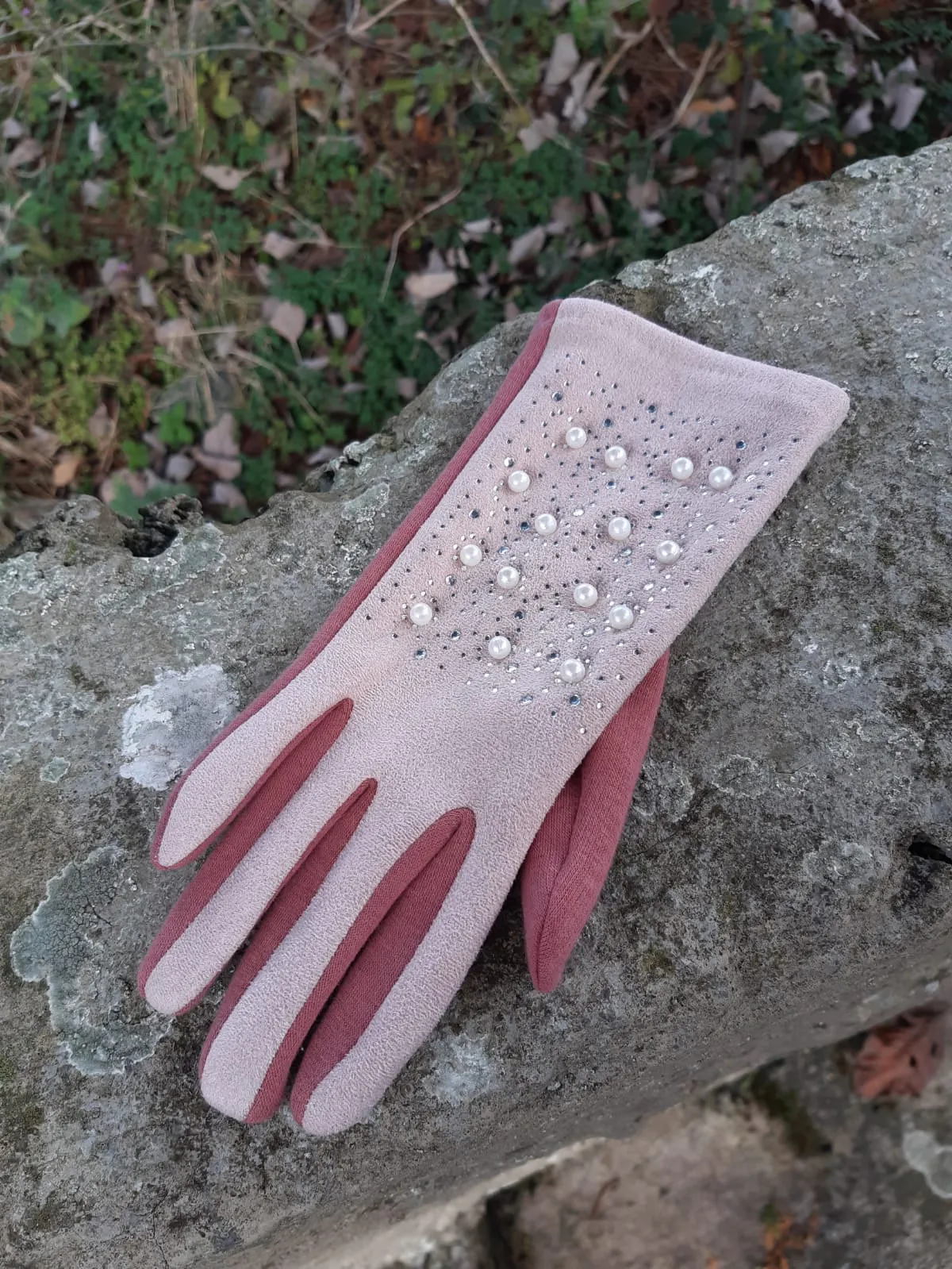 Brittany Faux Suede Pearl Detail Gloves - KCG28