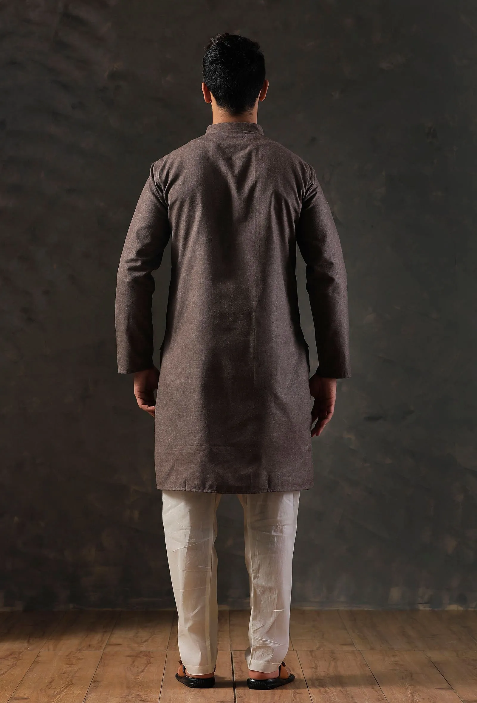 Charcoal Grey Silk Kurta with Cotton Pyjama