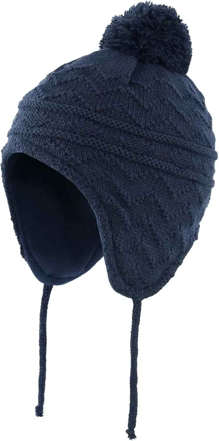 Connectyle Toddler Boys Girls Beanie Hat Fleece Lined Knit Kids Hat with Ear Flaps Warm Winter Hat Acrylic Watch Hat