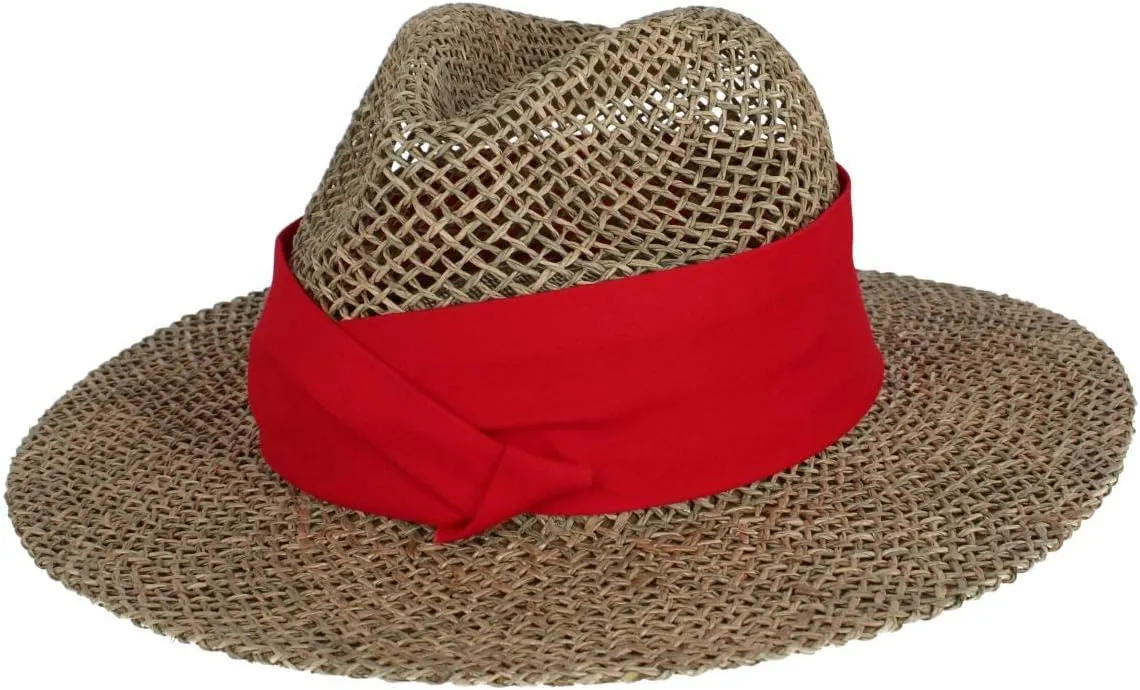 CTM Unisex Twisted Straw Fedora with Shapeable Brim and Hatband