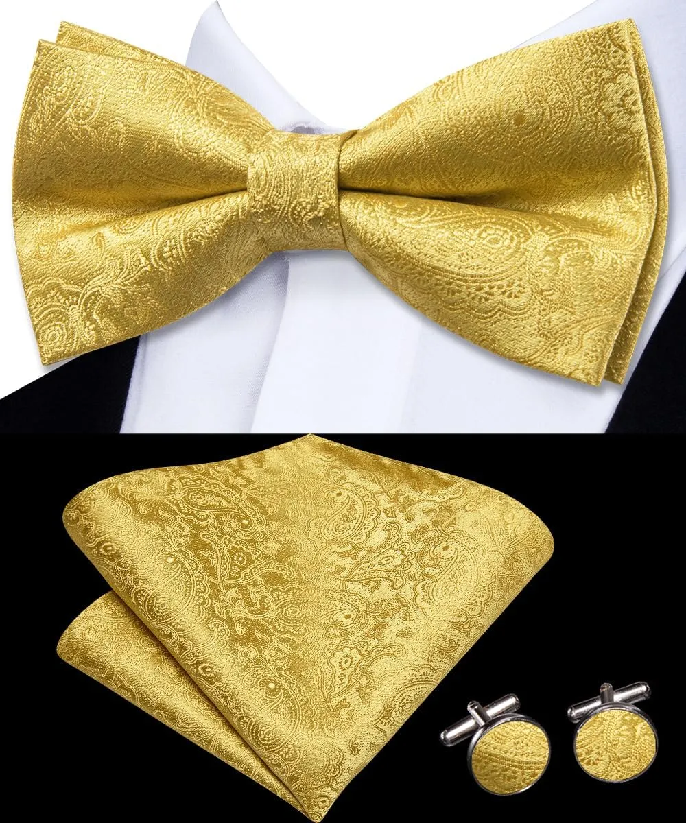 Dubulle Bowtie for Men Paisley Floral Mens Pretied Bowtie and Lapel Pin Set Pocket Square Cufflinks Wedding