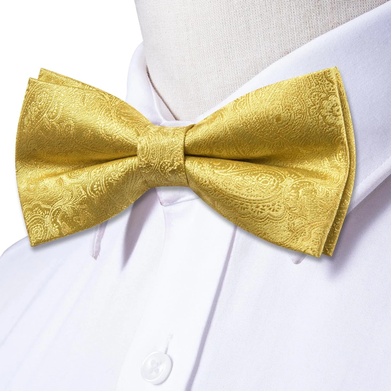 Dubulle Bowtie for Men Paisley Floral Mens Pretied Bowtie and Lapel Pin Set Pocket Square Cufflinks Wedding