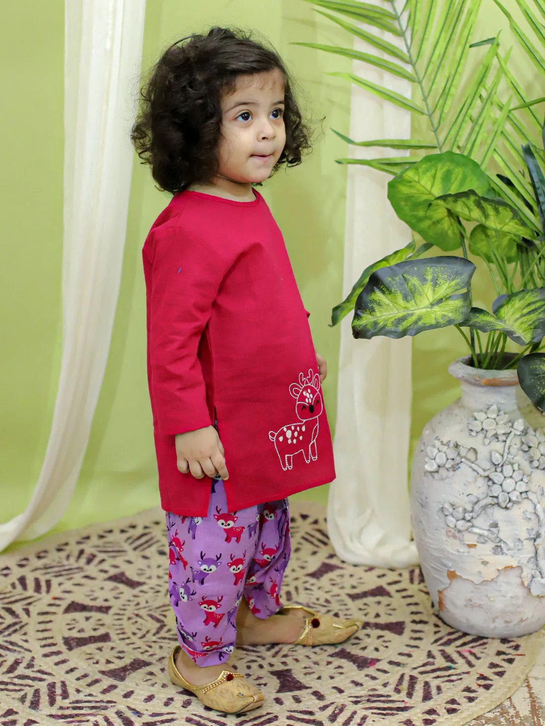 Ethnic festive Wear Embroidered Pure Cotton Kurta with Printed Dhoti for Boys- Purple