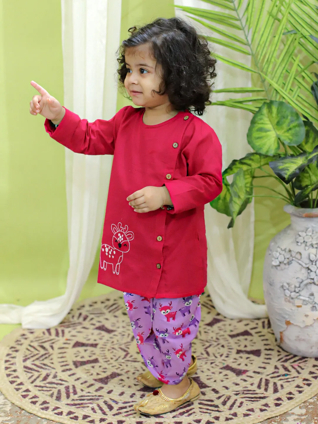 Ethnic festive Wear Embroidered Pure Cotton Kurta with Printed Dhoti for Boys- Purple