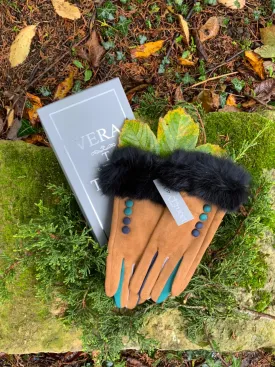 Felicity Faux Suede Fur Trim Gloves - G08