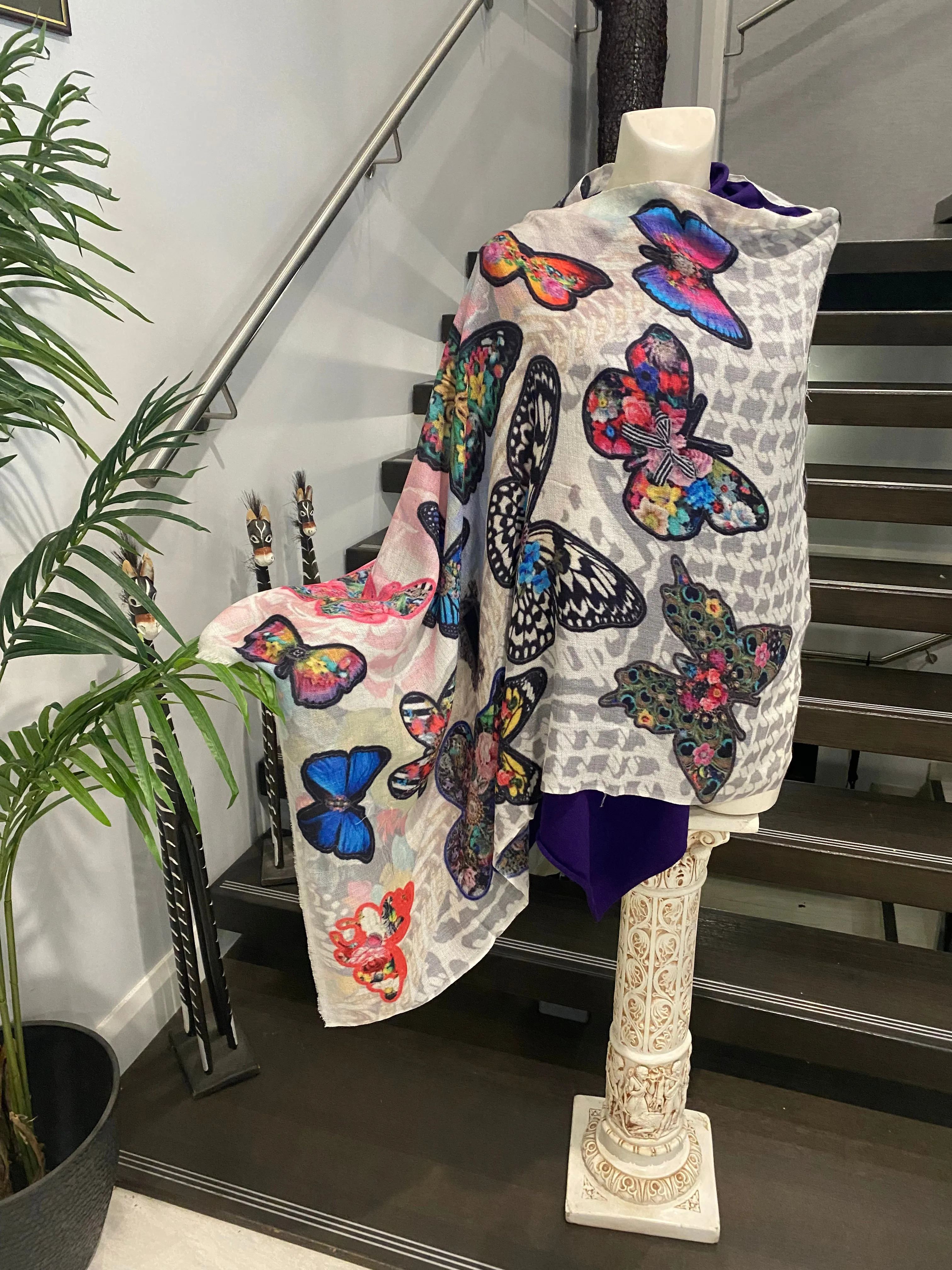 Flora Butterfly 100% Cashmere Julian Scarf /Wrap