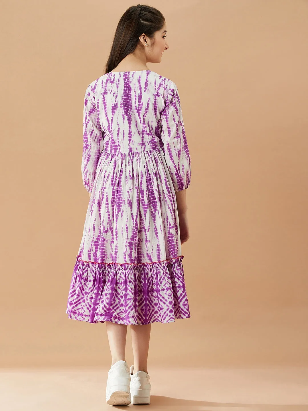 Girls Tie And Dye Cotton A-Line Midi Dress