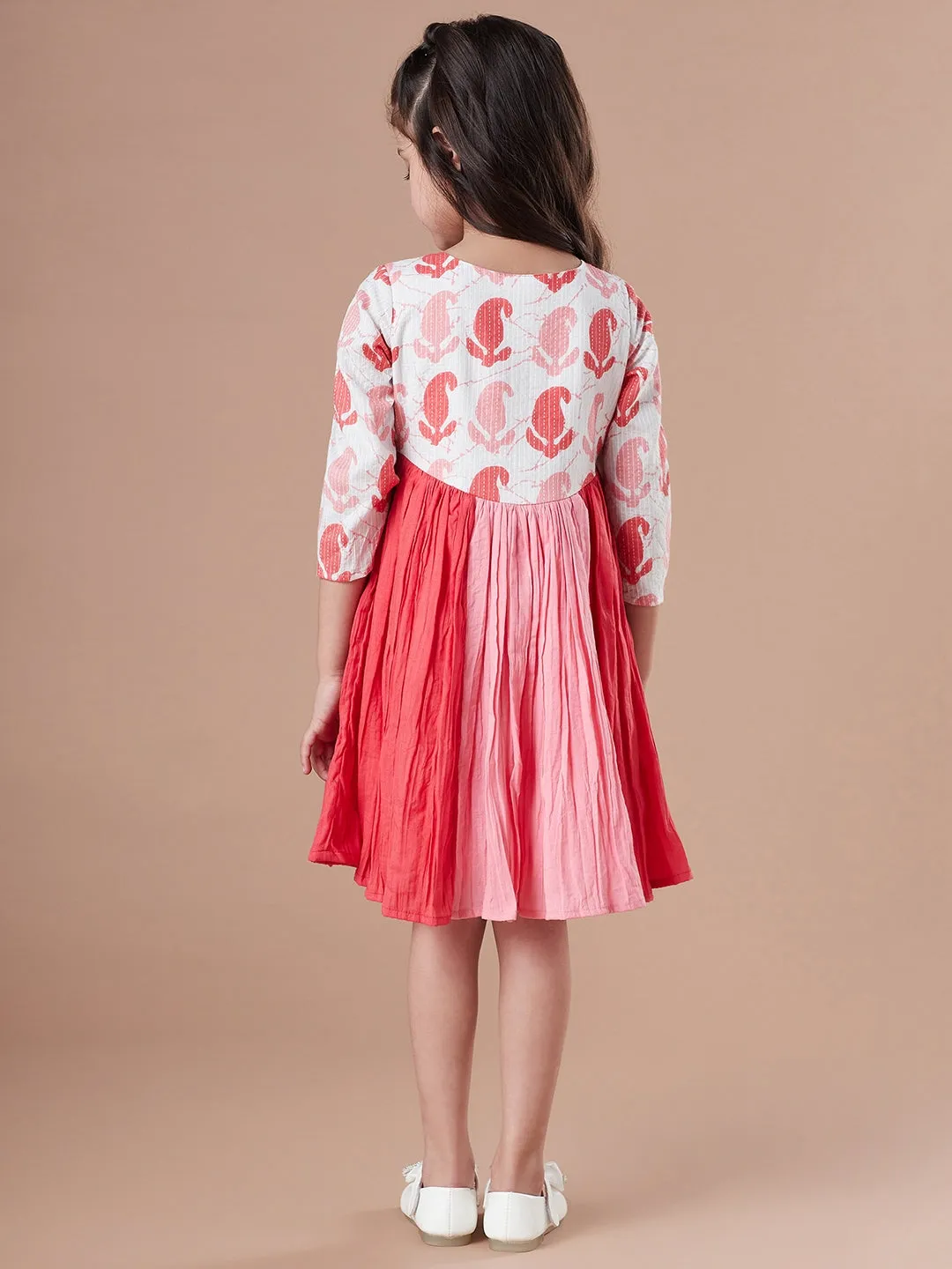 Girls Tie Up Neck Cotton Fit Flare Dress