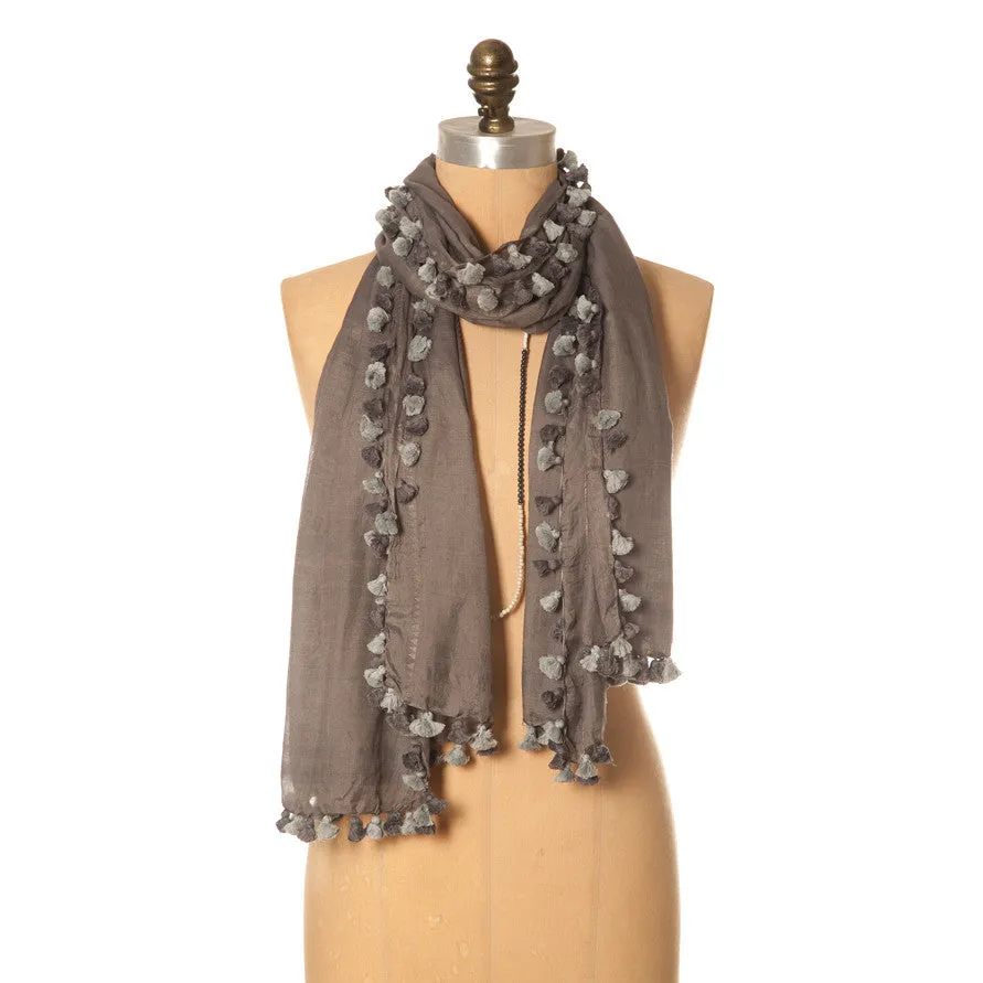 Isabel Pom Pom Scarf Soft Grey