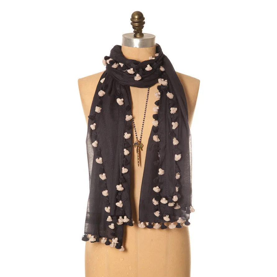 Isabel Pom Pom Scarf Soft Grey