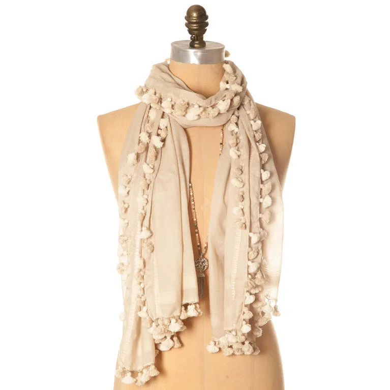 Isabel Pom Pom Scarf Soft Grey