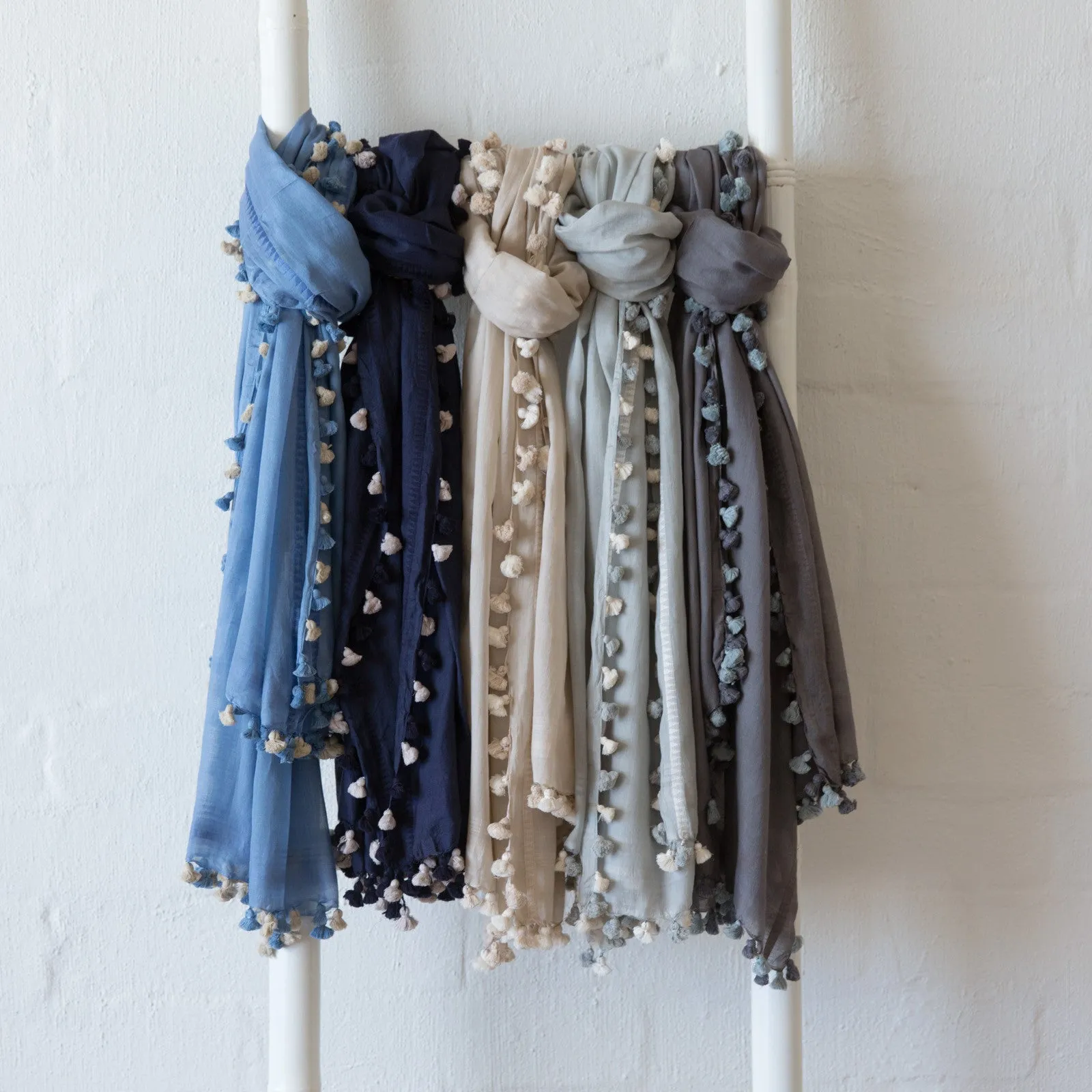 Isabel Pom Pom Scarf Soft Grey