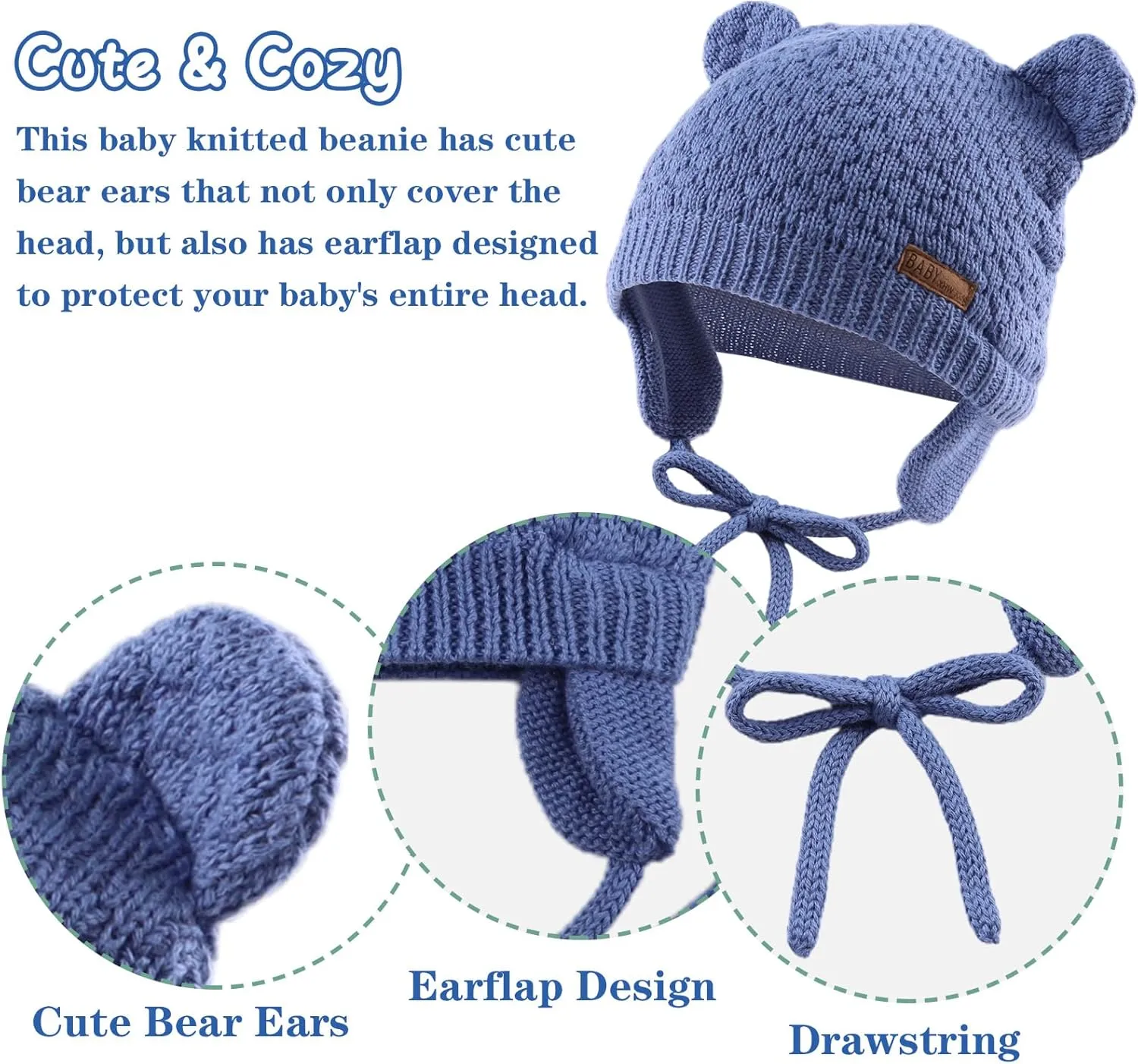 JANGANNSA Cute Knitted Boys Girls Christmas Beanie Warm Earflap Winter Hat Infant Toddler Baby Beanie 0-2Y