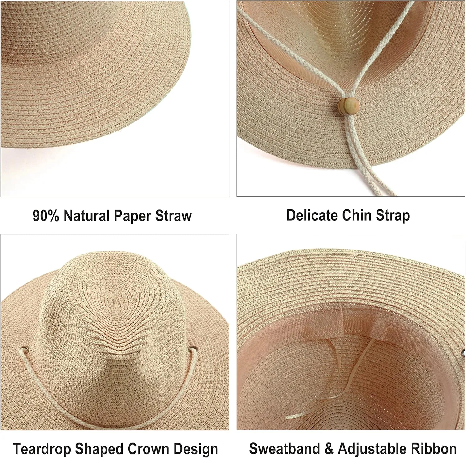Koreshion Women Straw Fedora Hat Summer Panama Beach Sun Hats UV UPF50  Cap