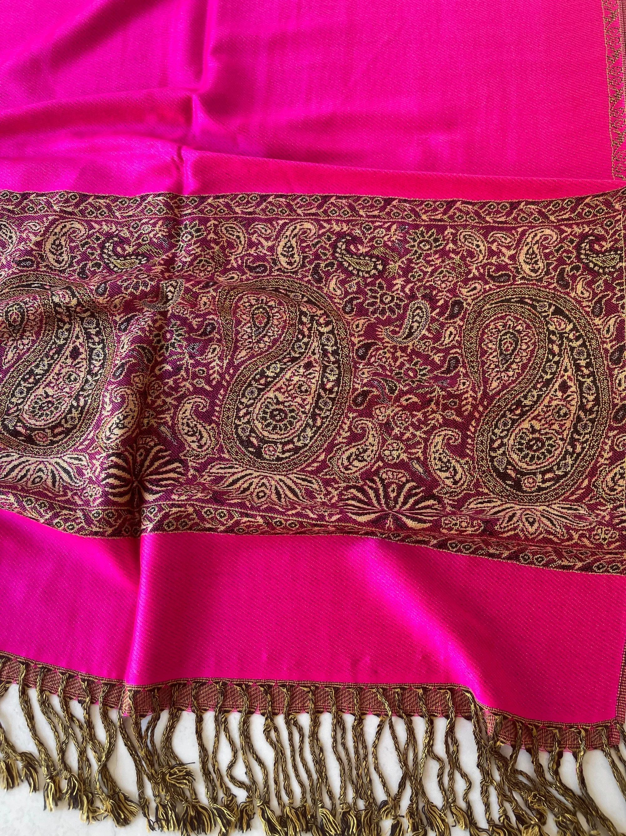 LARGE PLAIN FUCHSIA PINK REVERSIBLE MULTI COLOUR PAISLEY PRINT PASHMINA SHAWL SCARF WRAP