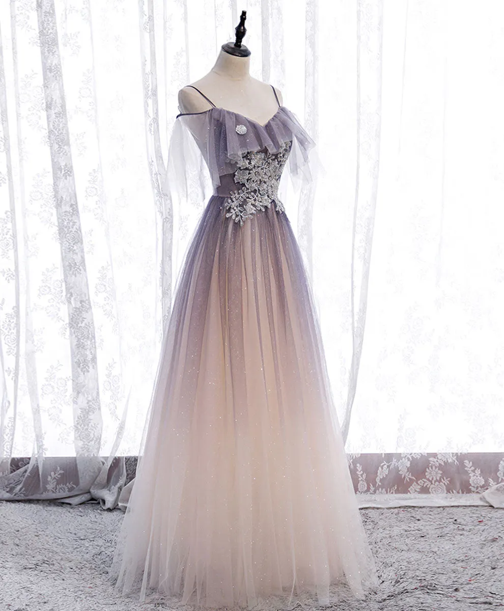 Light Purple Tulle Sequin Long Prom Dress Purple Formal Party Dress