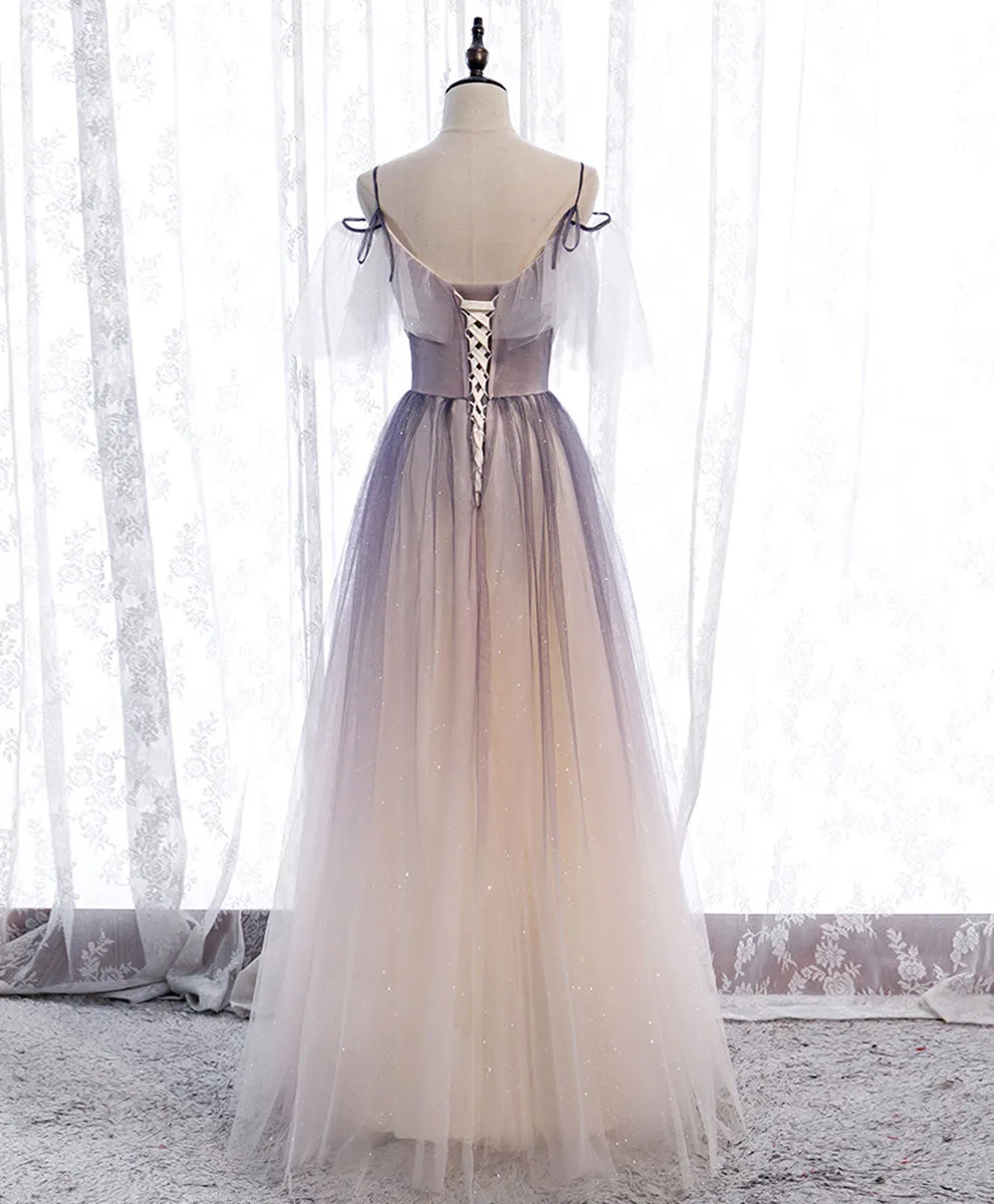 Light Purple Tulle Sequin Long Prom Dress Purple Formal Party Dress