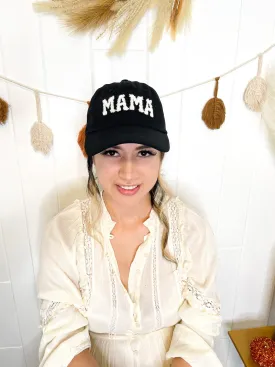 Mama Baseball Cap - Black Color / Sherpa Letters