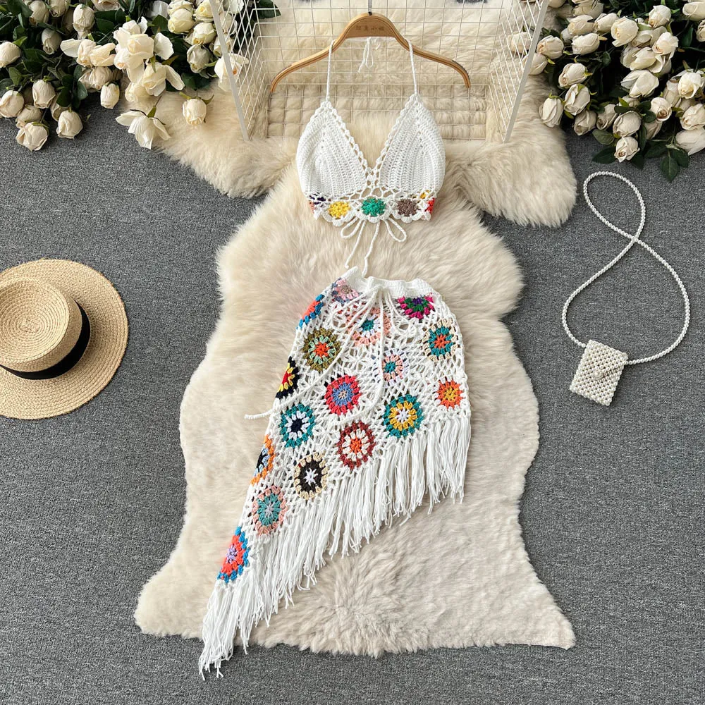 Marella Two Piece Crochet Blouse with Skirt Set