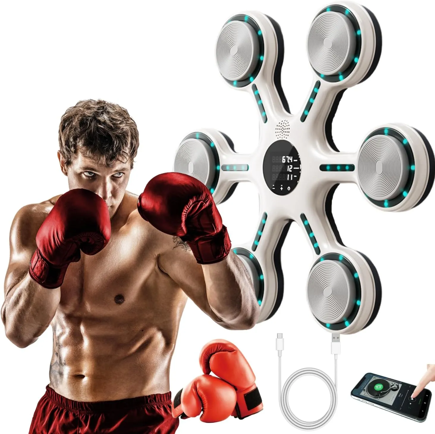 Music Boxing Machine, Smart Music Boxing Machine with Bluetooth, Home Wall-Mounted Training Gear, Boxing Training Punching Equipment with Gloves, Fitness and Reflex Improvement1