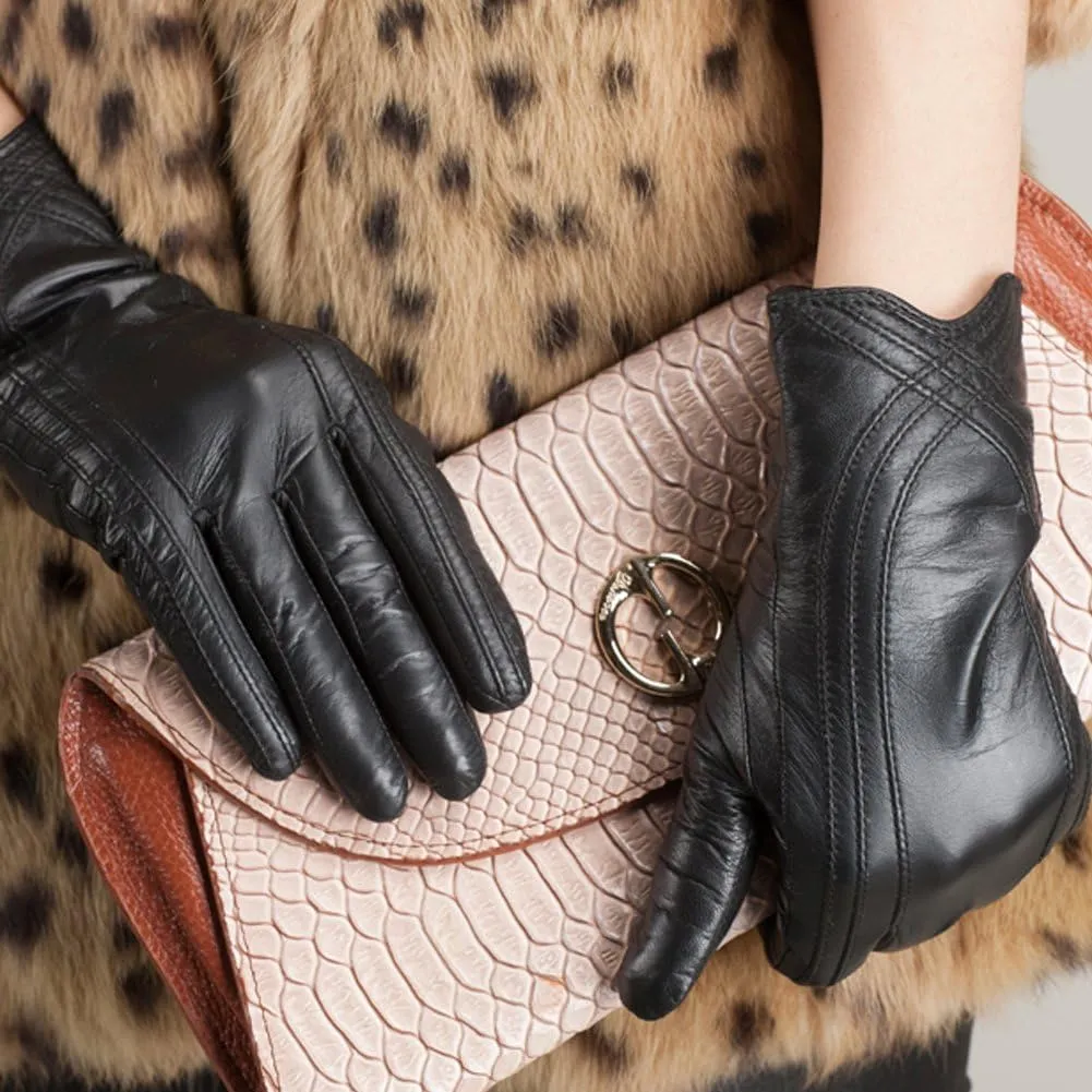 Nappaglo Nappa Leather Gloves Warm Handmade Curve Lambskin for Women
