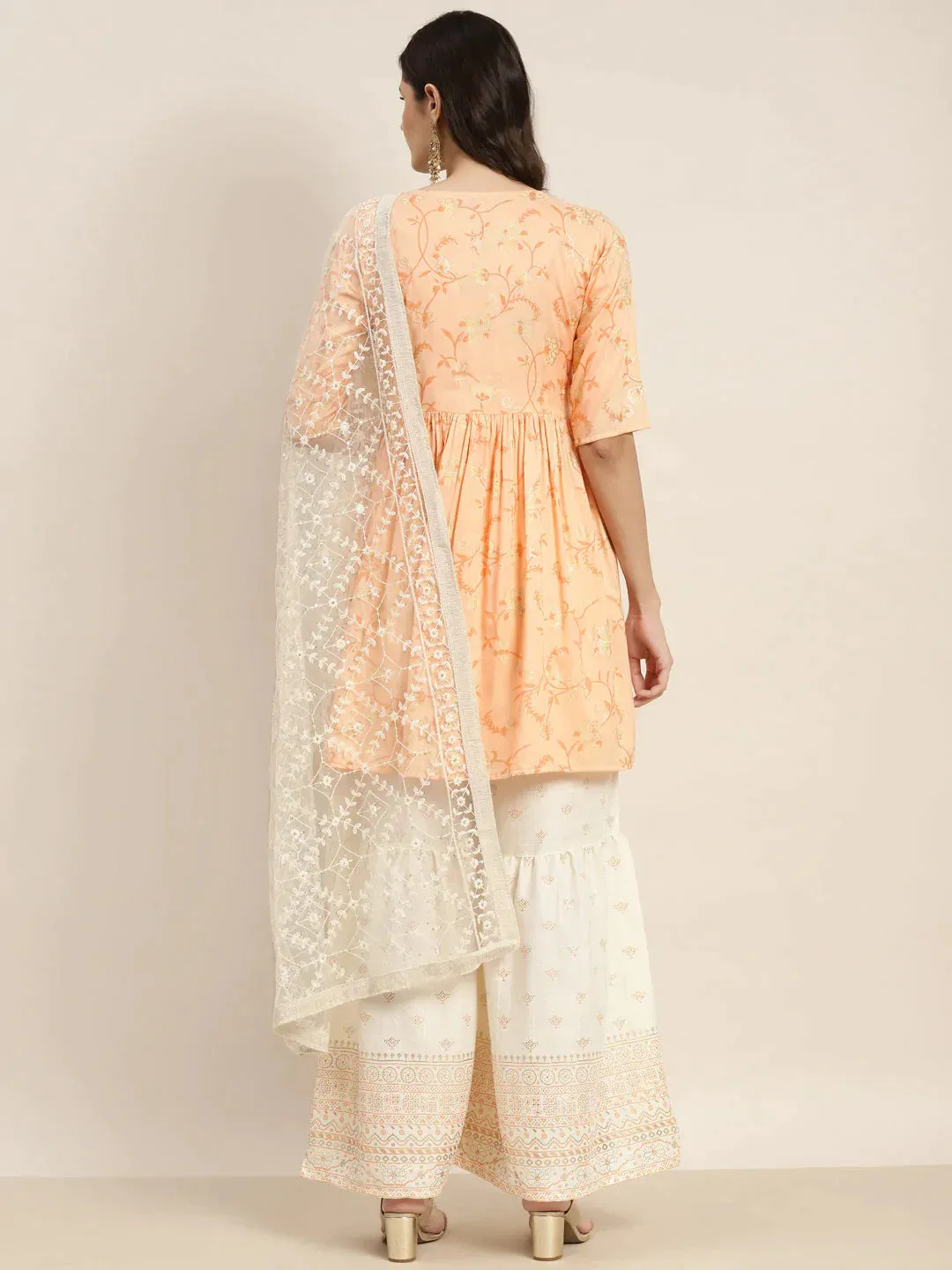 Orange Kurta With Sharara & Dupatta