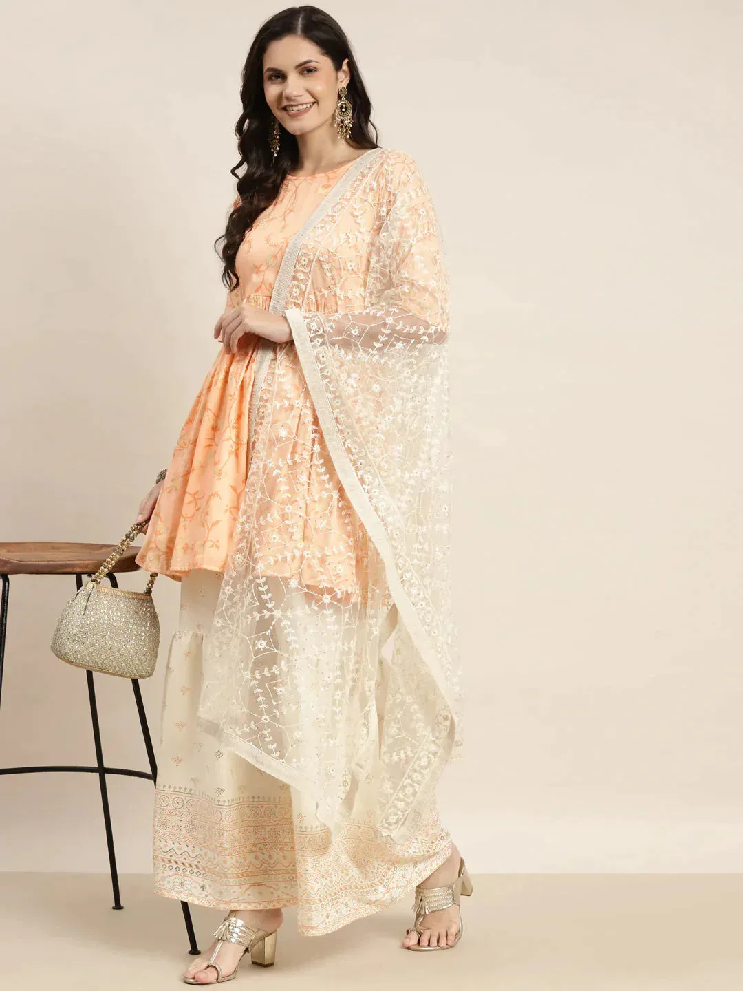 Orange Kurta With Sharara & Dupatta
