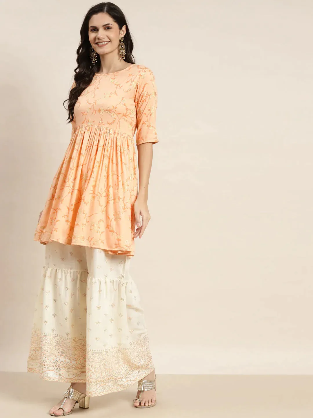 Orange Kurta With Sharara & Dupatta