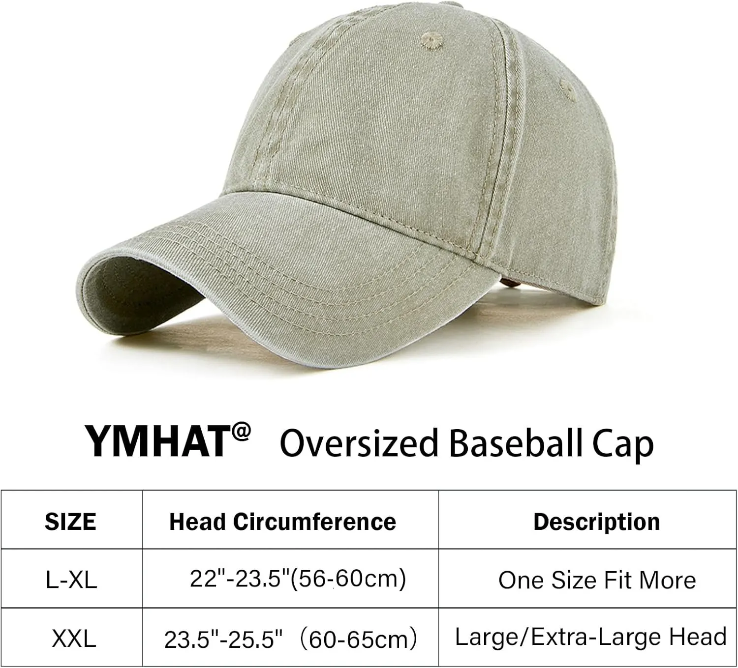 Oversized XL XXL 100% Cotton Basebal Cap Large Dad Washed Sport Cap Unconstructed Low Profilel Hat for Big Head(23.5"-25.5")