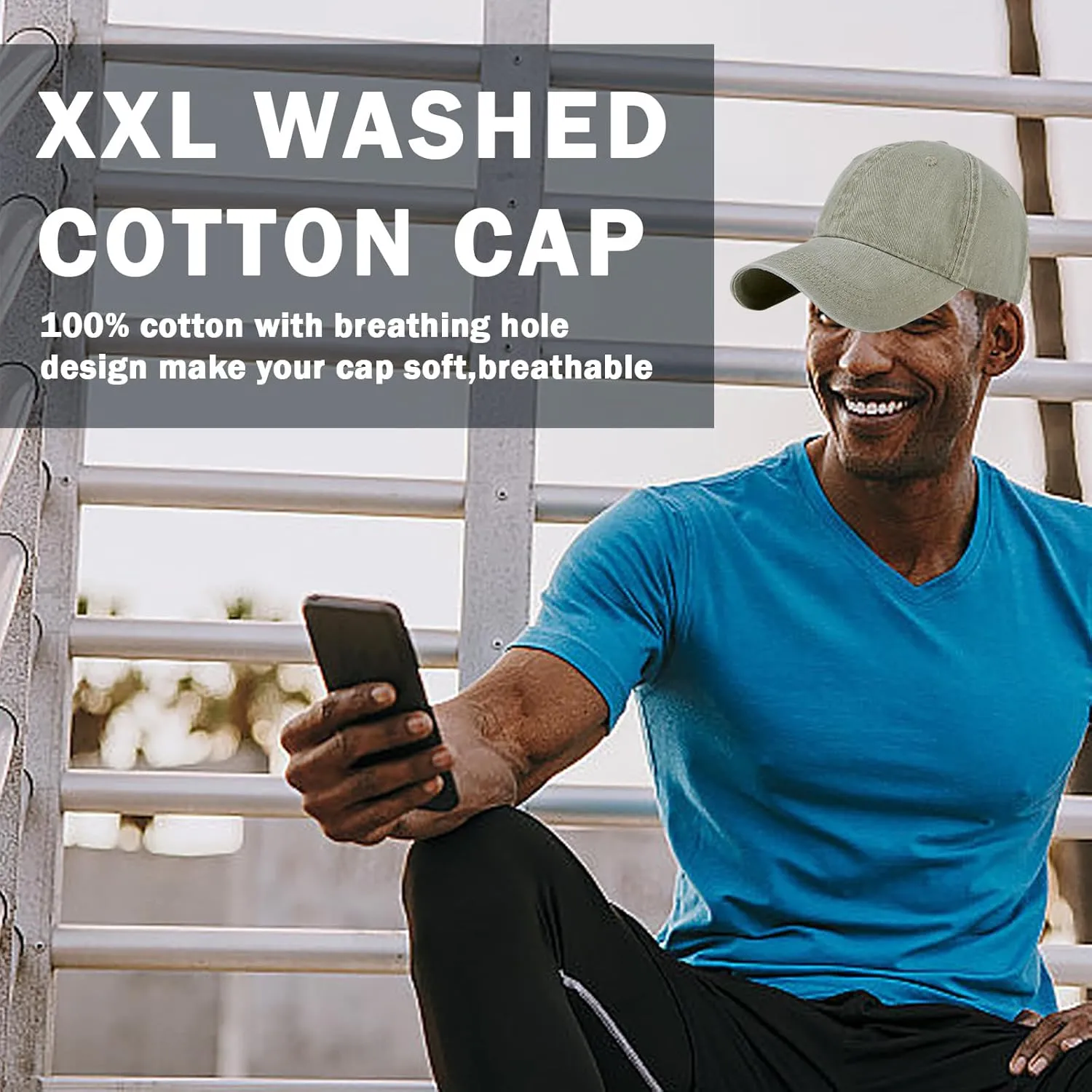 Oversized XL XXL 100% Cotton Basebal Cap Large Dad Washed Sport Cap Unconstructed Low Profilel Hat for Big Head(23.5"-25.5")